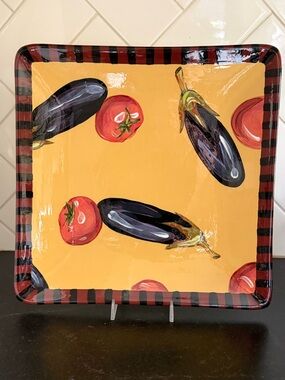Droll Designs Eggplant and Tomato Square Plate